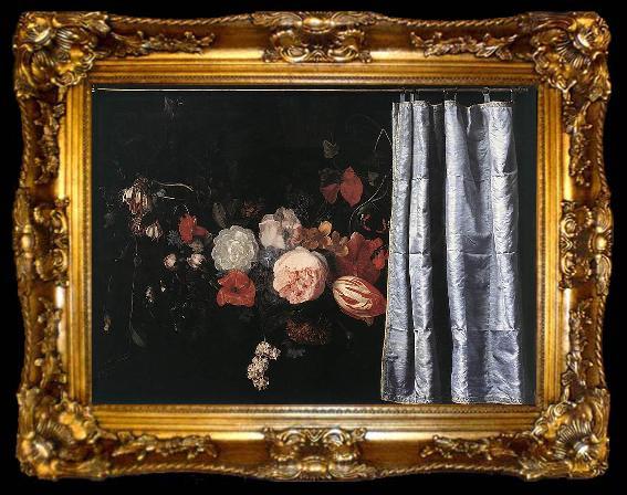 framed  Adriaen van der Spelt Flower Still-Life with Curtain, ta009-2